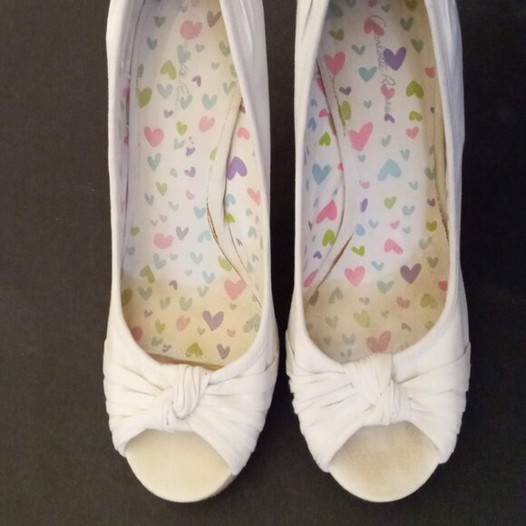 Charlotte Russe White Canvas Peep Toes Shoes size 9 Stilettos High Heels Pumps - Picture 5 of 9